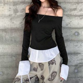 Áo thun bẹt vai phối bèo