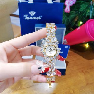 SET ĐỒNG HỒ NỮ CHÍNH HÃNG FUNMEI F2053 ĐÍNH PHA LÊ KÈM DÂY CHUYỀN SWAROSKI FULLBOX