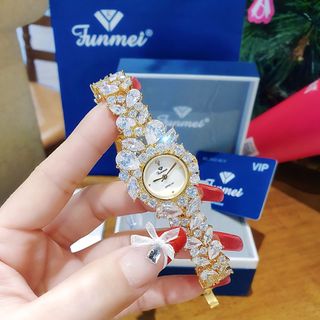 SET ĐỒNG HỒ NỮ CHÍNH HÃNG FUNMEI F2053 ĐÍNH PHA LÊ KÈM DÂY CHUYỀN SWAROSKI FULLBOX