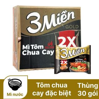 Mì 3 Miền Gold Tôm Chua Cay gói 75g Thùng 30 gói