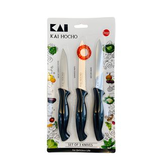 Set 3 dao bếp Kai Hocho cán nhựa PP cao cấp bằng thép không gỉ, cắt thái trái cây và hoa quả