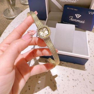 ĐỒNG HỒ NỮ CHÍNH HÃNG FUNMEI FL2111 MẶT VUÔNG VIỀN HỘT TRÁI TIM DÂY LƯỚI FULLBOX