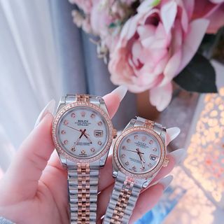 ĐỒNG HỒ NAM NỮ CAO CẤP RÔLET DÂY THÉP DEMI HỒNG