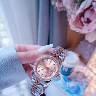 ĐỒNG HỒ NAM NỮ CAO CẤP RÔLET DÂY THÉP DEMI HỒNG VIỀN HỘT