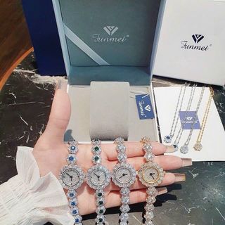 ĐỒNG HỒ NỮ CHÍNH HÃNG FUNMEI F2051  FULL HỘT XOÀN SWAROSKI ĐI KÈM DÂY CHUYỀN FULLBOX TEM