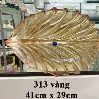 ĐĨA THUỶ TINH CHIẾC LÁ MÀU VÀNG 41 x 29cm