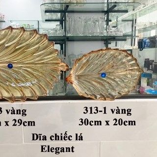 ĐĨA THUỶ TINH CHIẾC LÁ MÀU VÀNG 41 x 29cm