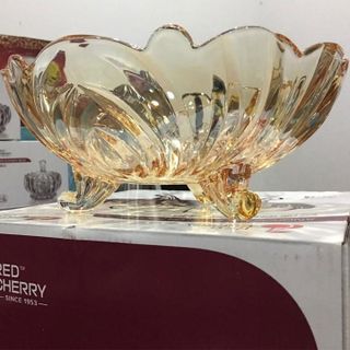 ĐĨA THỦY TINH VÀNG 3 CHÂN 24CM