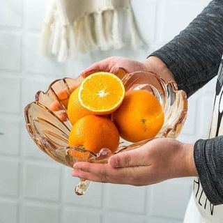 ĐĨA THỦY TINH VÀNG 3 CHÂN 24CM