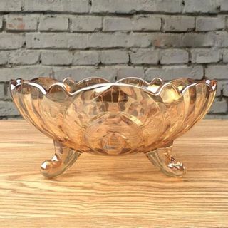 ĐĨA THỦY TINH VÀNG 3 CHÂN 24CM