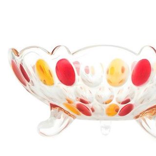 ĐĨA THỦY TINH MÀU ĐỎ 3 CHÂN 24CM