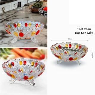 ĐĨA THỦY TINH MÀU ĐỎ 3 CHÂN 24CM