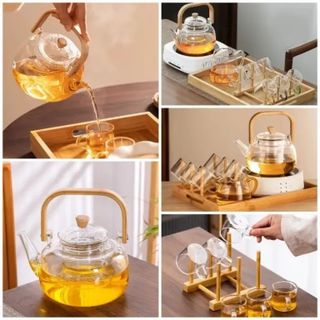 Ấm Trà Ấm Thủy Tinh Quai Gỗ CC (THÙNG 36C)