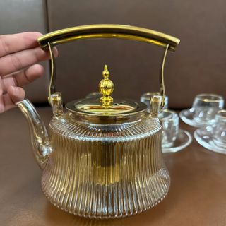 Ấm Thủy Tinh Sọc Nắp Vàng (THÙNG 24C)