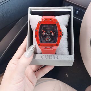 ĐỒNG HỒ NAM NỮ CAO CẤP GUECC MẶT CN CHONOGRAP NIỀNG NHỰA TRONG SUỐT ĐỎ FULLBOX