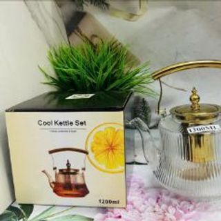 Ấm Thủy Tinh Sọc Nắp Vàng (THÙNG 24C)