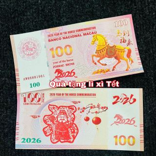 Sỉ Tờ Tiền Hình Con Ngựa Macao 100 Patacas - Tiền Con Ngựa Lưu Niệm Lì Xì Tết 2026 , Quà Tặng Tết Độc Đáo Ý Nghĩa