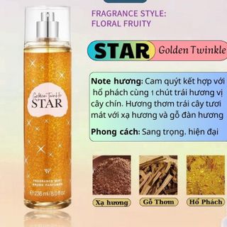Xịt Thơm Toàn Thân Nữ Victoria’s Fleur STAR Golden Twinkle 236ml – Hương Cam Quýt Hổ Phách, Sang Trọng Hiện Đại