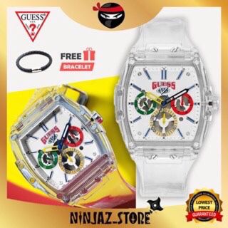 ĐỒNG HỒ NAM NỮ CAO CẤP GUECC MẶT CHỮ NHẬT CHONOGRAP NIỀNG NHỰA TRẮNG