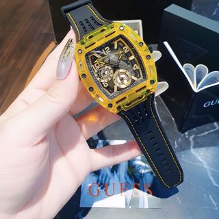 ĐỒNG HỒ NAM NỮ CAO CẤP GUECC CHỮ NHẬT NIỀNG NHỰA TRONG SUỐT MÀU VÀNG