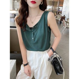 Áo ba lỗ nữ có nút chất liệu thun cotton thoáng mát thấm hút mồ hôi phù hợp cho mùa hè nắng nóng mẫu mới đơn giản giá rẻ
