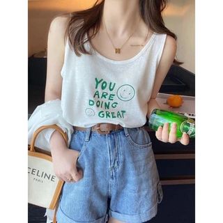 Áo ba lỗ nữ in chữ đơn giản hình mặt cười chất cotton thoáng mát hàng đẹp giá rẽ hot hit bán chạy mẫu mới
