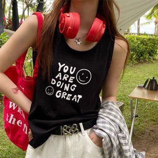 Áo ba lỗ nữ in chữ đơn giản hình mặt cười chất cotton thoáng mát hàng đẹp giá rẽ hot hit bán chạy mẫu mới