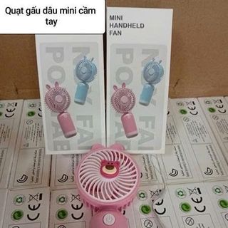 Quạt gấu dâu mini cầm tay