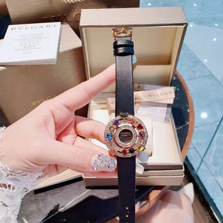 ĐỒNG HỒ NỮ CAO CẤP PVLGARI DÂY DA VIỀN ĐÁ PHONG THỦY NIỀNG VÀNG GOLD