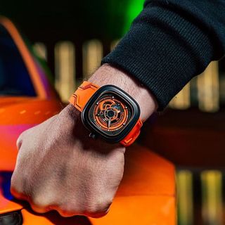 ĐỒNG HỒ NAM SIÊU CẤP SEVEN PRIDAY MÁY CƠ MẶT VUÔNG NÂU CAM TẶNG KÈM DÂY FULLBOX