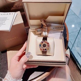 ĐỒNG HỒ NỮ CAO CẤP PVLGARI DÂY DA VIỀN ĐÁ PHONG THỦY NIỀNG VÀNG GOLD