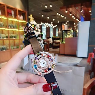 ĐỒNG HỒ NỮ CAO CẤP PVLGARI DÂY DA VIỀN ĐÁ PHONG THỦY NIỀNG VÀNG GOLD
