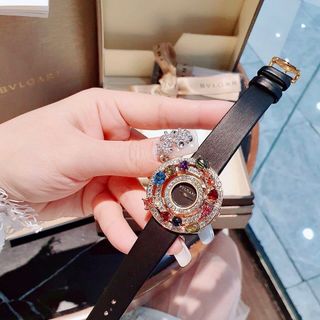 ĐỒNG HỒ NỮ CAO CẤP PVLGARI DÂY DA VIỀN ĐÁ PHONG THỦY NIỀNG VÀNG GOLD
