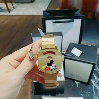 SALE NHANH ĐỒNG HỒ NỮ CAO CẤP GUCHI DÂY THÉP MẶT VUÔNG MICKEY