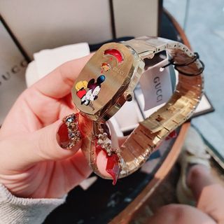 SALE NHANH ĐỒNG HỒ NỮ CAO CẤP GUCHI DÂY THÉP MẶT VUÔNG MICKEY