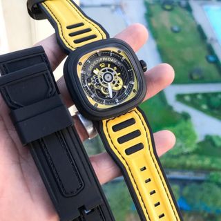 ĐỒNG HỒ NAM SIÊU CẤP SEVEN PRIDAY  MÁY CƠ MẶT VUÔNG VÀNG ĐEN TẶNG DÂY FULLBOX