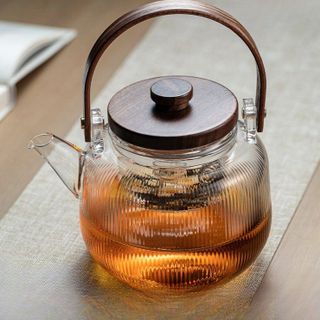 Ấm Trà - Ca Thuỷ Tinh Sọc Nắp Gỗ AT1021 (THÙNG 36C)