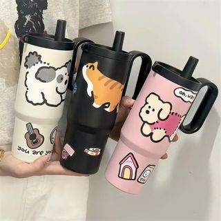 Ly giữ nhiệt có tay cầm 750ml kèm hình sticker dễ thưn
