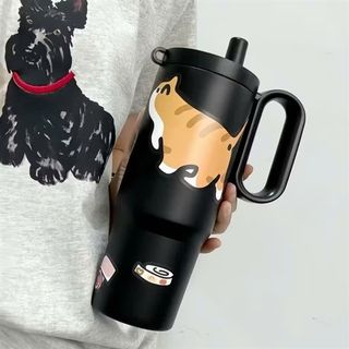 Ly giữ nhiệt có tay cầm 750ml kèm hình sticker dễ thưn