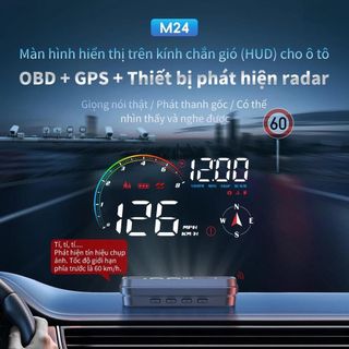 HUD M24 chính hãng – Hiển thị tốc độ kính lái, hỗ trợ cảnh báo giao thông bằng giọng nói tiếng Việt