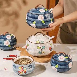 Hũ Chưng , Liễn Sứ , Âu Sứ Họa Tiết 1200ml ( THÙNG 24C )