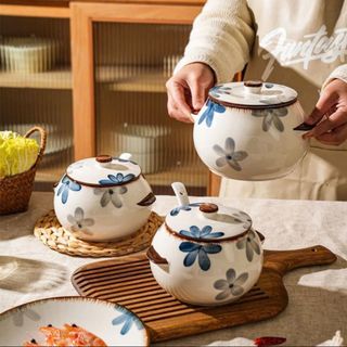 Hũ Chưng , Liễn Sứ , Âu Sứ Họa Tiết Hoa 1500ml (THÙNG 18C)