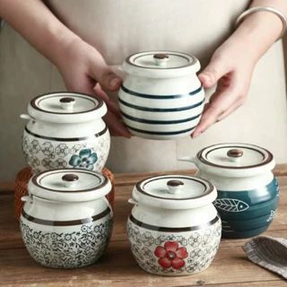 Hũ Chưng , Liễn Sứ , Âu Sứ Họa Tiết 700ml (THÙNG 32C)