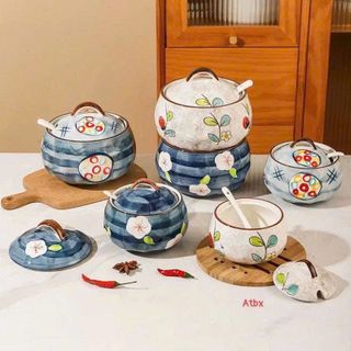 Hũ Chưng , Liễn Sứ , Âu Sứ Họa Tiết 1200ml ( THÙNG 24C )