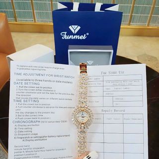 ĐỒNG HỒ NỮ CHÍNH HÃNG FUNMEI F2070 VÀNG FULL ĐÁ SWAROSKI FULLBOX TEM