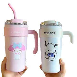 LY GIỮ NHIỆT CÓ TAY CẦM SANRIO 850ML KÈM ỐNG HÚT