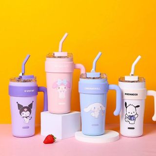 LY GIỮ NHIỆT CÓ TAY CẦM SANRIO 850ML KÈM ỐNG HÚT