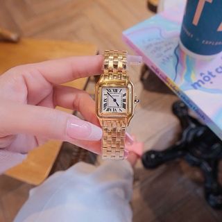 ĐỒNG HỒ NỮ CAO CẤP CATIƠR PANTHERE VUÔNG HAI SIZE MINI VÀNG MẶT TRẮNG
