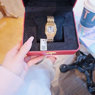 ĐỒNG HỒ NỮ CAO CẤP CATIƠR PANTHERE VUÔNG HAI SIZE MINI VÀNG MẶT TRẮNG