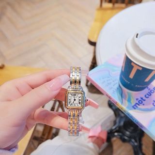 ĐỒNG HỒ NỮ CAO CẤP CATIƠR PANTHERE VUÔNG HAI SIZE MINI DEMI MẶT TRẮNG